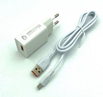 Мережевий зарядний пристрій Denmen DC01V + кабель microUSB USB 2.4A Білий 209-00079 фото