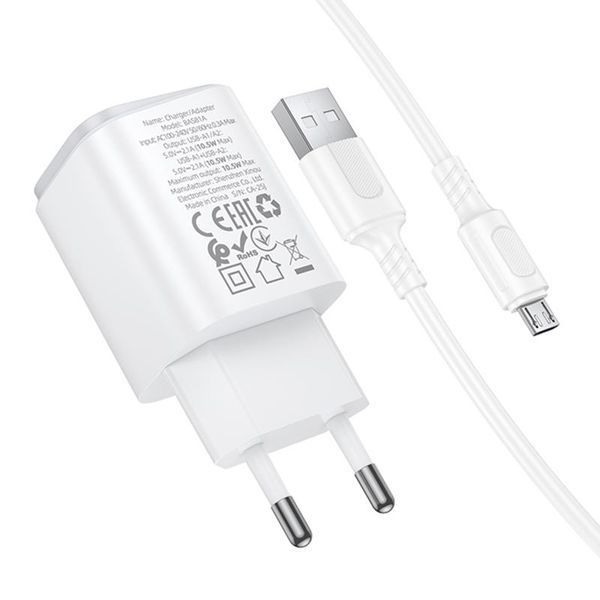 МЗП Borofone BAS81A Star 10.5W (2USB-A) + кабель USB to MicroUSB White ILSO-00000085137-2 фото