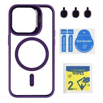 Чохол TPU+PC+Metal Stand Case with MagSafe and Camera Lenses для iPhone 14 Pro Dark Purple 214-03676 фото