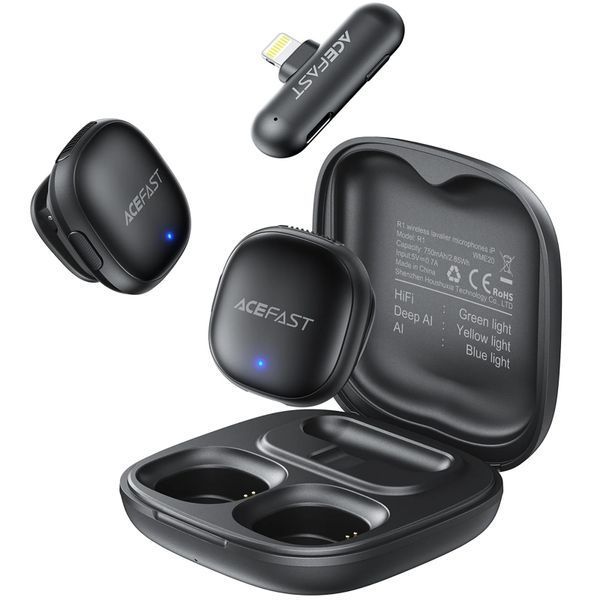 Петличний бездротовий мікрофон Acefast R1 Dual-mic Lightning Black ILSO-00000086089-1 фото