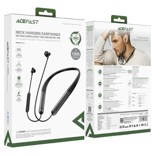 Наушники ACEFAST N1 neck hanging Bluetooth earphones Black 656-00832 фото