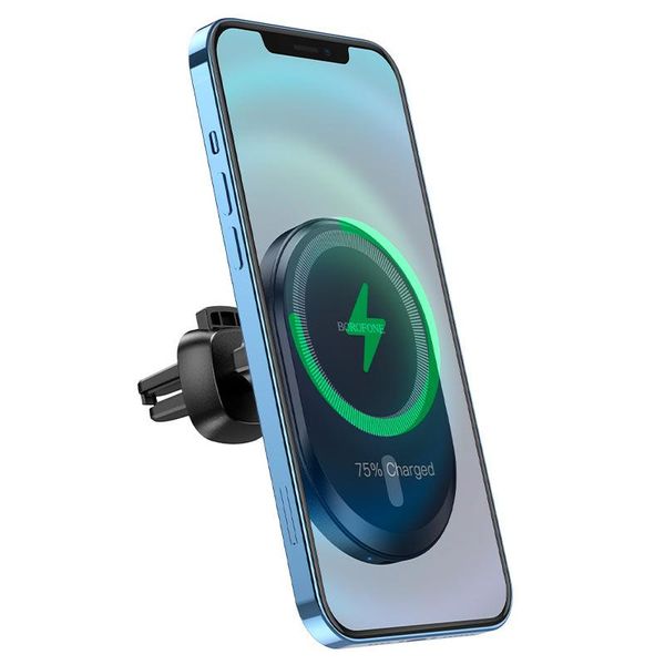 Автомобільний тримач телефону з бездротовою зарядкою 15W BOROFONE BH201 для iPhone 201-00017 фото