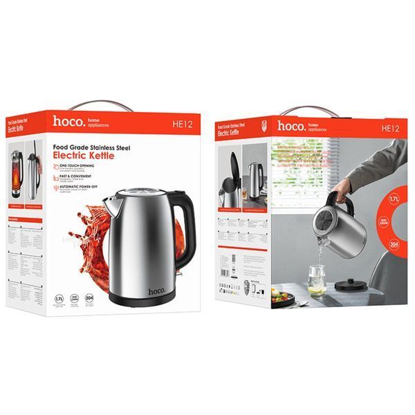 Електрочайник HOCO HE12 1.7L stainless steel electric kettle (EU) Stainless Steel 656-02504 фото