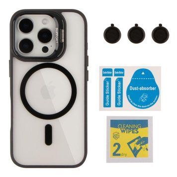 Чохол TPU+PC+Metal Stand Case with MagSafe and Camera Lenses для iPhone 16 Pro Black 214-03731 фото