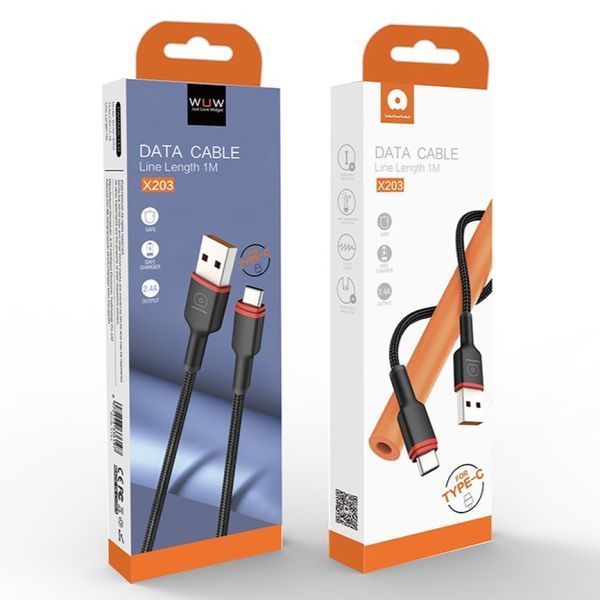 Кабель WUW-X203 USB Type-C 2,4A 1m black 6972573336203 фото