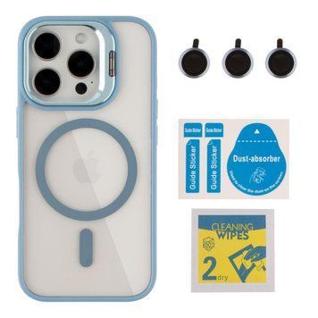 Чохол TPU+PC+Metal Stand Case with MagSafe and Camera Lenses для iPhone 16 Pro Blue 214-03732 фото