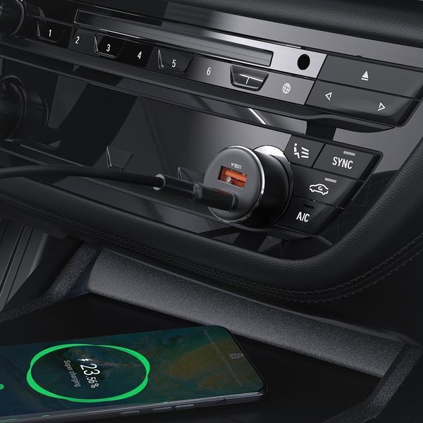Автомобильное зарядное устройство ACEFAST B12 60W (USB-A+USB-C) dual-port car charger Black 6974316282914 фото