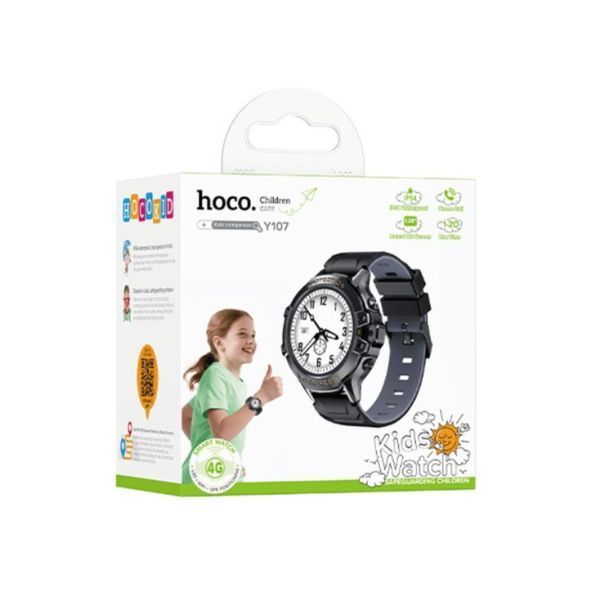 Детские смарт-часы HOCO Y107 4G 32mm. 700 mAh. IP54. children phone watch black 6942007666053 фото