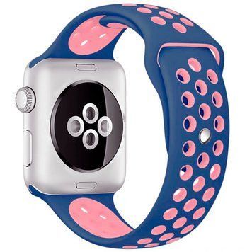 Силіконовий ремінець з перфорацією для Apple Watch 38/40/41 mm Синьо-рожевий 212-00143 фото