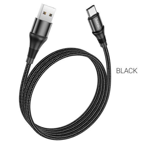 Кабель HOCO X50 USB to Type-C 3A, 1m, nylon, aluminum connectors, Black 6931474734235 фото