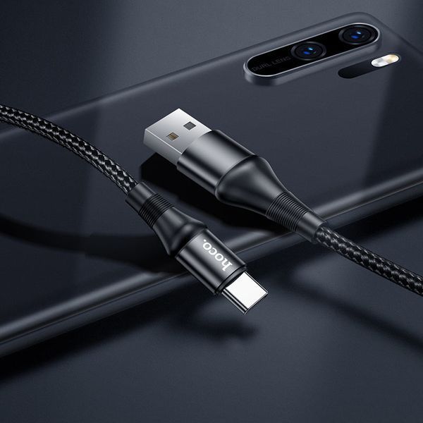 Кабель HOCO X50 USB to Type-C 3A, 1m, nylon, aluminum connectors, Black 6931474734235 фото