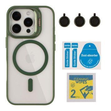 Чохол TPU+PC+Metal Stand Case with MagSafe and Camera Lenses для iPhone 16 Pro Green 214-03735 фото