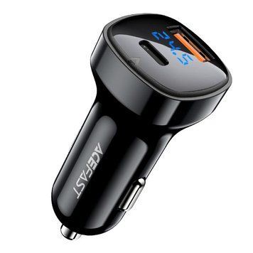Автомобільний зарядний пристрій ACEFAST B4 digital display 66W(USB-C+USB-A) dual port car charger 6974316280392 фото