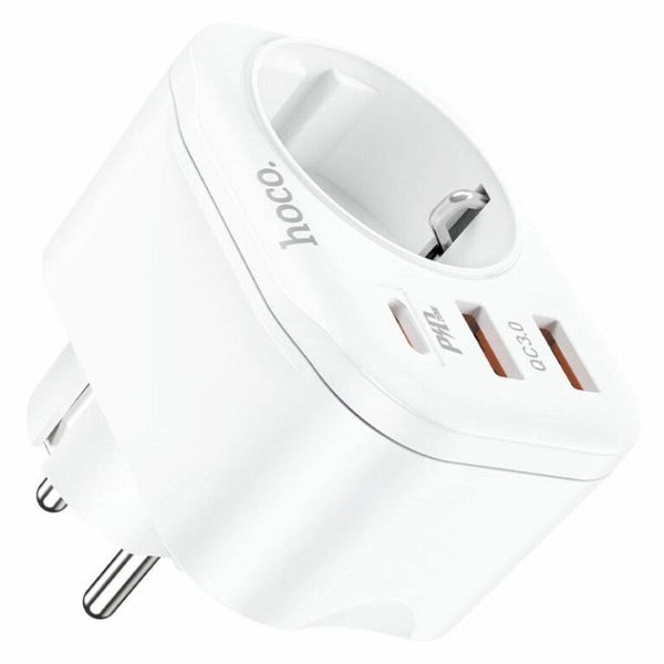 Мережевий зарядний пристрій HOCO NS3 Multifunctional socket(including 1C2A PD20W fast charge) White 656-00102 фото