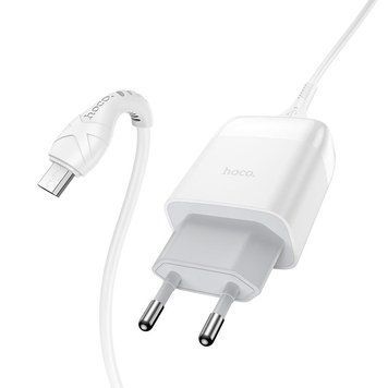 Сетевое зарядное устройство з кабелем HOCO C72Q Glorious single port QC3.0 charger set(Micro) 18W White 6931474732538 фото