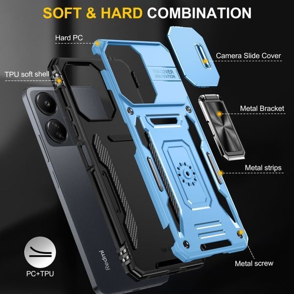 Ударопрочный чехол Camshield Army Ring для Xiaomi Redmi 13C / Poco C65 Light Blue 777-04998 фото