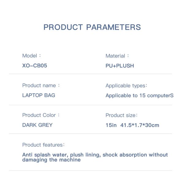 Сумка для ноутбука XO CB05 15 дюймов Серая 777-01477 фото