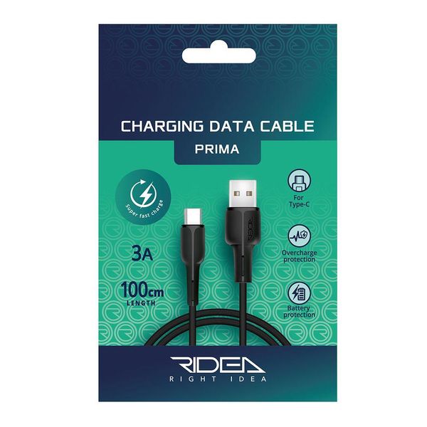 Кабель для зарядки и передачи данных Ridea RC-M121 Prima 3A USB to Type-C Черный 209-00138 фото