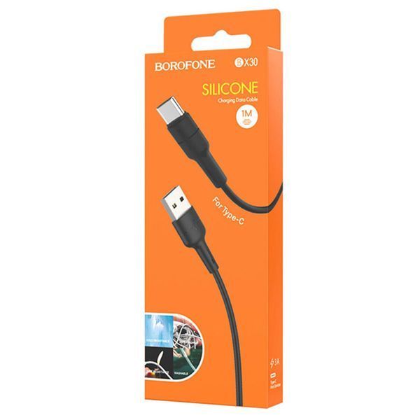 Кабель BOROFONE BX30 USB to Type-C, 3A, 1m, silicone, TPE connectors, Black 6931474706928 фото