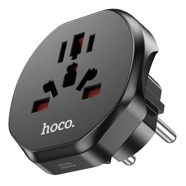 Мережевий адаптер HOCO AC6 Unimpeded universal conversion plug Black 6931474791511 фото