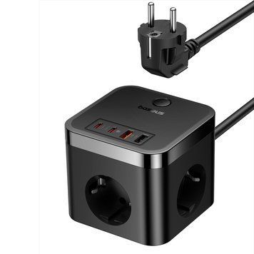 Сетевое зарядное устройство Baseus PowerCombo Cube Power Strip 3AC+2U+2C 30W 1.5m EU Cluster Black E00066400117-00 фото