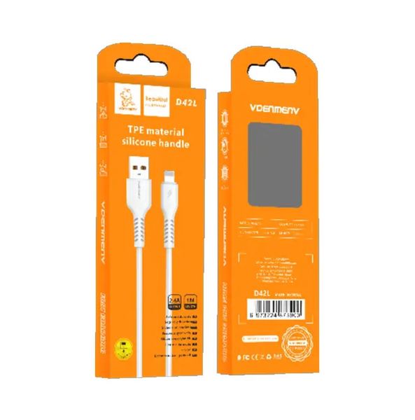 Кабель для заряджання та передачі даних Denmen D42L USB to Lightning Білий 1 м 209-00068 фото