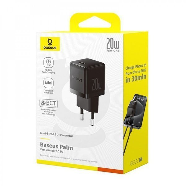 МЗП Baseus Palm Fast Charger 20W (Type-C) + Кабель Type-C to Lightning 20W (1m) White E0116400 фото