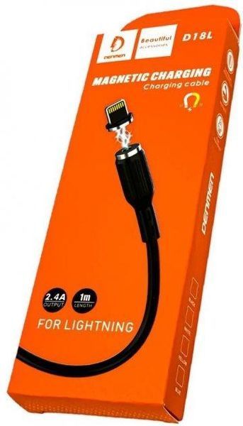 Магнітний кабель Lightning Denmen D18L 1m Чорний 209-00034 фото