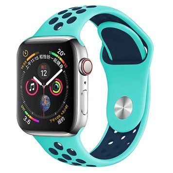 Силіконовий ремінець з перфорацією для Apple Watch 42/44/45/49 mm Бірюзово-чорний 212-00176 фото