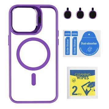 Чохол TPU+PC+Metal Stand Case with MagSafe and Camera Lenses для iPhone 14 Pro Max Plum 214-03667 фото