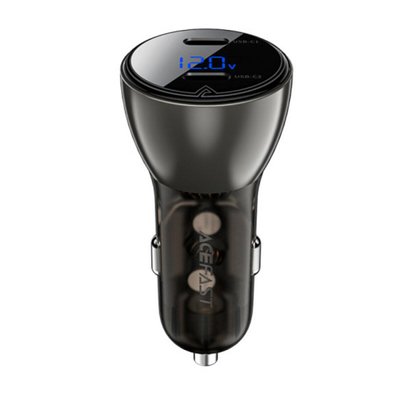 Автомобільний зарядний пристрій ACEFAST B10 metal car charger 60W (USB-C + USB-C) with digital display Black 656-00270 фото