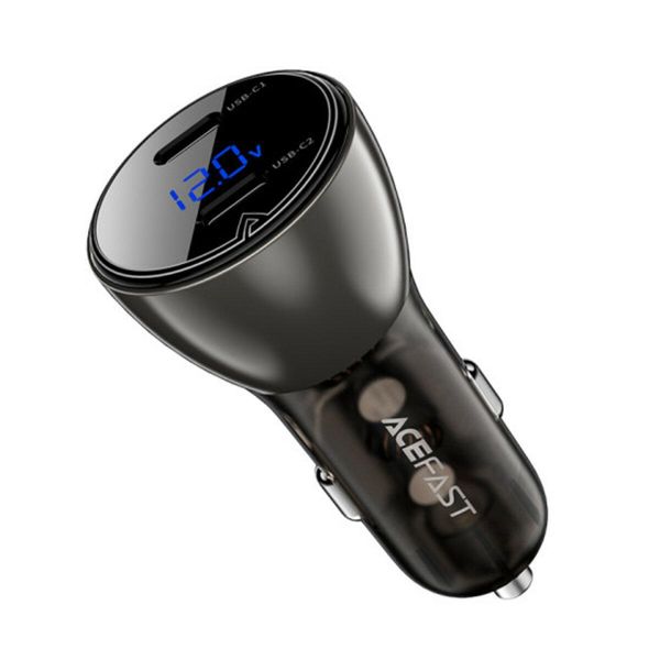 Автомобильное зарядное устройство ACEFAST B10 metal car charger 60W (USB-C+USB-C) with digital display Black 656-00270 фото