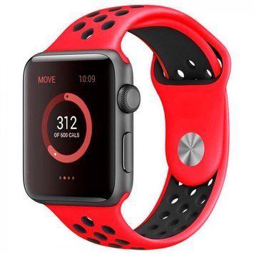 Силіконовий ремінець з перфорацією для Apple Watch 42/44/45/49 mm Червоно-чорний 212-00152 фото