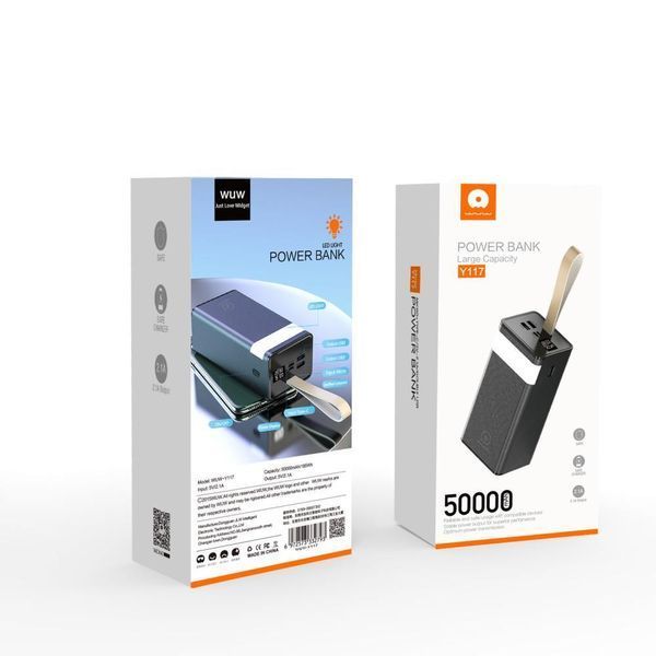 Портативний акумулятор Power Bank WUW Y117 digital display + lamp 50000 mAh Чорний 216-00037 фото