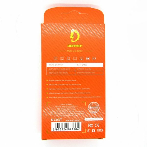 Сетевое зарядное устройство Denmen DC03T + кабель Type-C USB 2.4A Белый 209-00075 фото