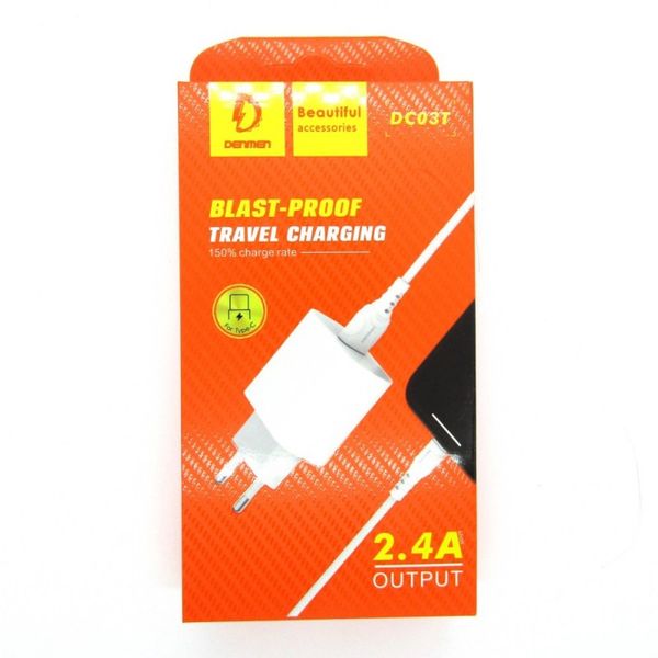 Сетевое зарядное устройство Denmen DC03T + кабель Type-C USB 2.4A Белый 209-00075 фото