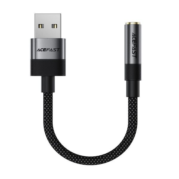 Аудіокабель ACEFAST J13 USB-A to 3.5mm female, nylon braid, 0.15m, Black 6974316285298 фото