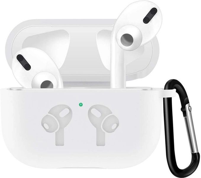 Силіконовий чохол з карабіном для навушників AirPods Pro 2 White 203-00128 фото