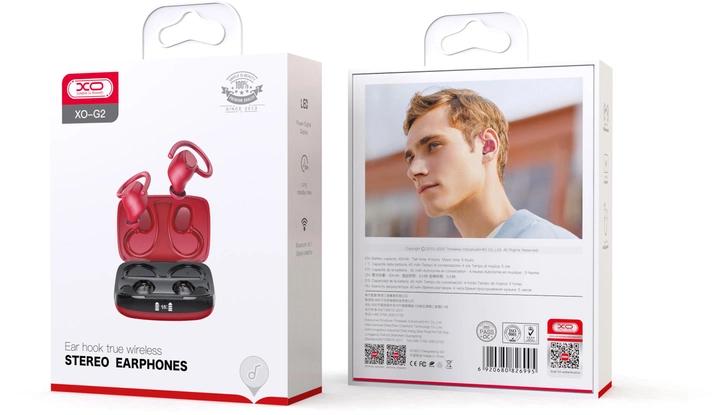 Бездротові навушники TWS XO G2 Bluetooth Earphone Червоні 202-00137 фото