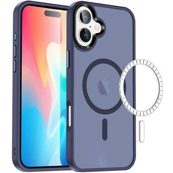 Чехол TPU+PC Metal Buttons with MagSafe Colorful для Apple iPhone 16 (6.1") Navy Blue 555-03040 фото