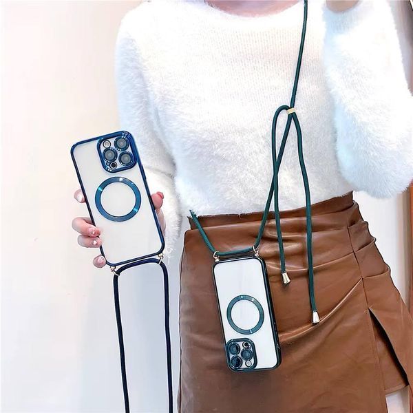 Чехол Crossbody Lanyard with Magsafe с шнурком для iPhone 16 Silver 214-02680 фото