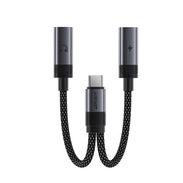 Аудіокабель ACEFAST J14 USB-C 2-in-1 charging audio adapter Black 6974316285823 фото