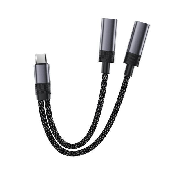 Аудіокабель ACEFAST J14 USB-C 2-in-1 charging audio adapter Black 6974316285823 фото