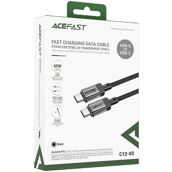 Дата кабель Acefast C12-03 Type-C to Type-C 60W (1.2m) Black ILSO-00000088092-1 фото