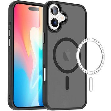 Чехол TPU+PC Metal Buttons with MagSafe Colorful для Apple iPhone 16 (6.1") Black 555-03041 фото