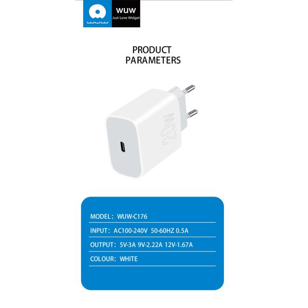 Зарядний пристрій Wuw C176 3.0A 20W Fast Charger Type C PD Біле 209-00184 фото