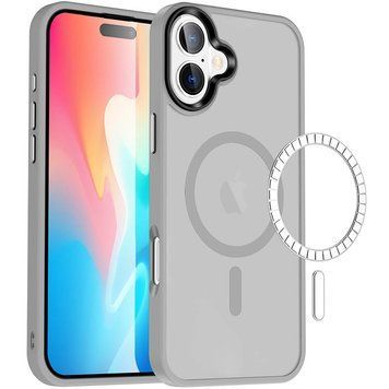 Чехол TPU+PC Metal Buttons with MagSafe Colorful для Apple iPhone 16 (6.1") Grey 555-03043 фото