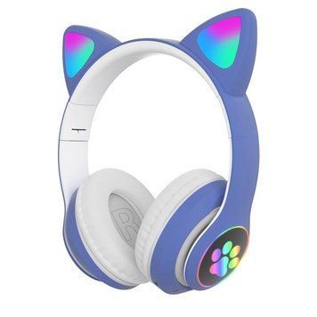 Детские беспроводные наушники с кошачьими ушками STN-28 Cat Ear Синий 202-00377 фото
