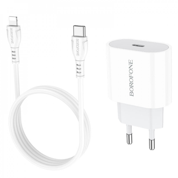 Зарядний пристрій Borofone BA61A + кабель USB Type C to Lightning Type C 2.1A Білий 209-00080 фото