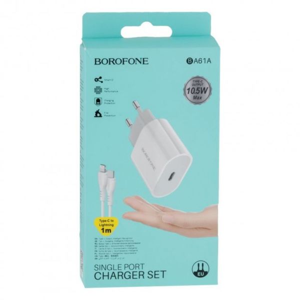 Зарядний пристрій Borofone BA61A + кабель USB Type C to Lightning Type C 2.1A Білий 209-00080 фото